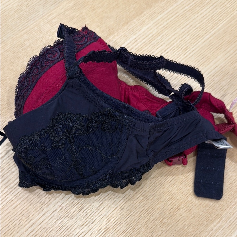 Elegant Black and Red Lace Bra Set
